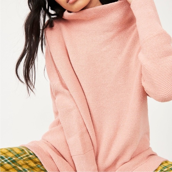 Free People Ottoman Slouchy Tunic Sweater Dress Soft Pink Cowl Ribbed Pullover S - Picture 7 of 16